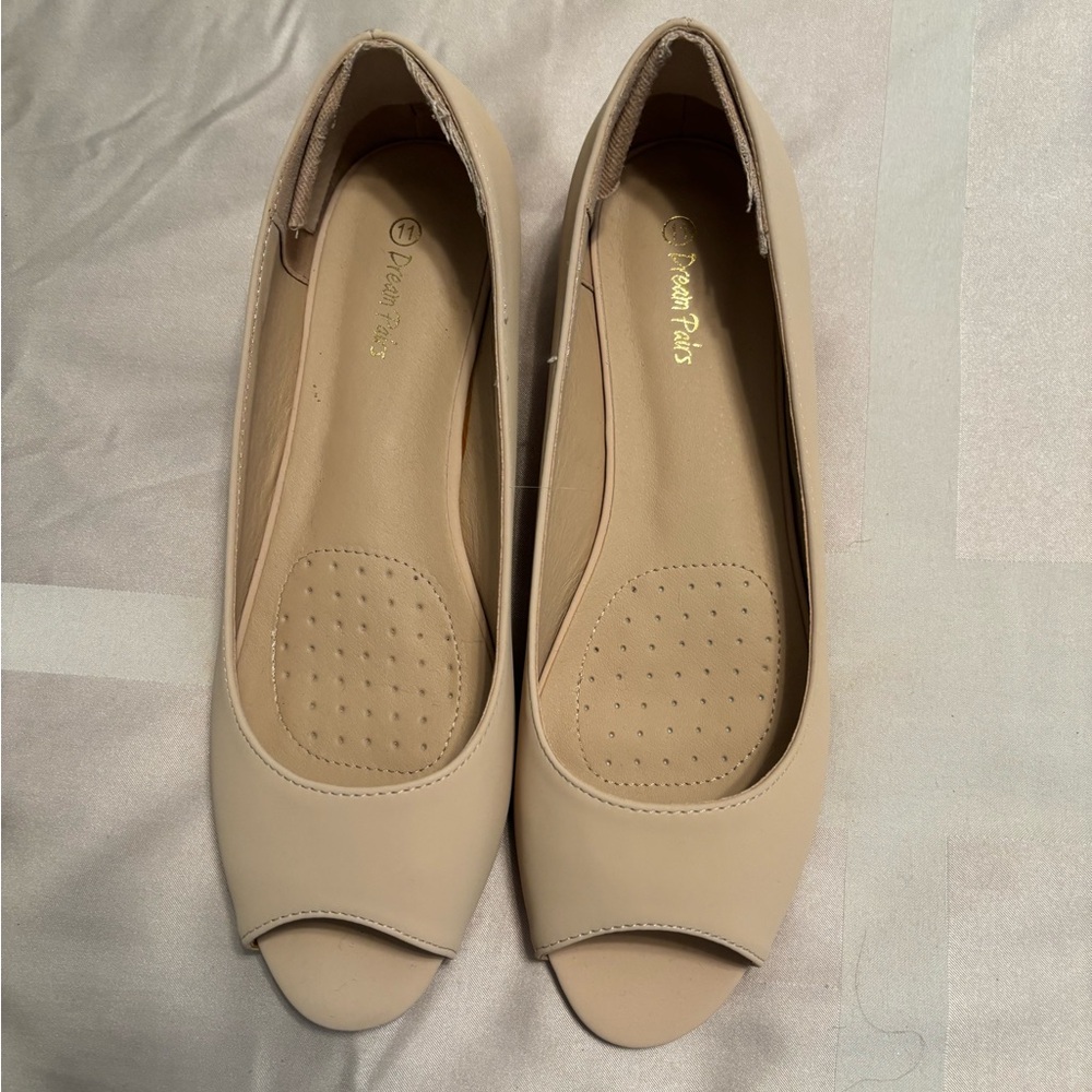 Beige Peep Toe Flats